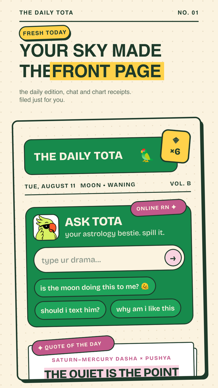 The Daily Tota front page, with today's edition and the ask tota chat box.
