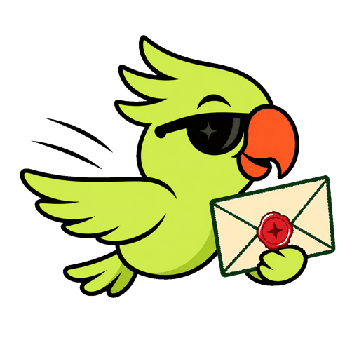Tota flying with a sealed envelope.